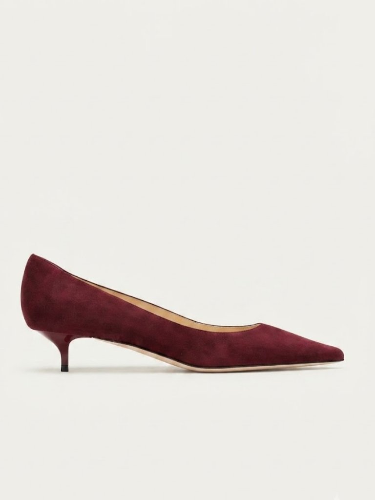 Jimmy Choo Amelia Suede Kitten-Heel Pumps In Burgundy Nib, Size 38.5